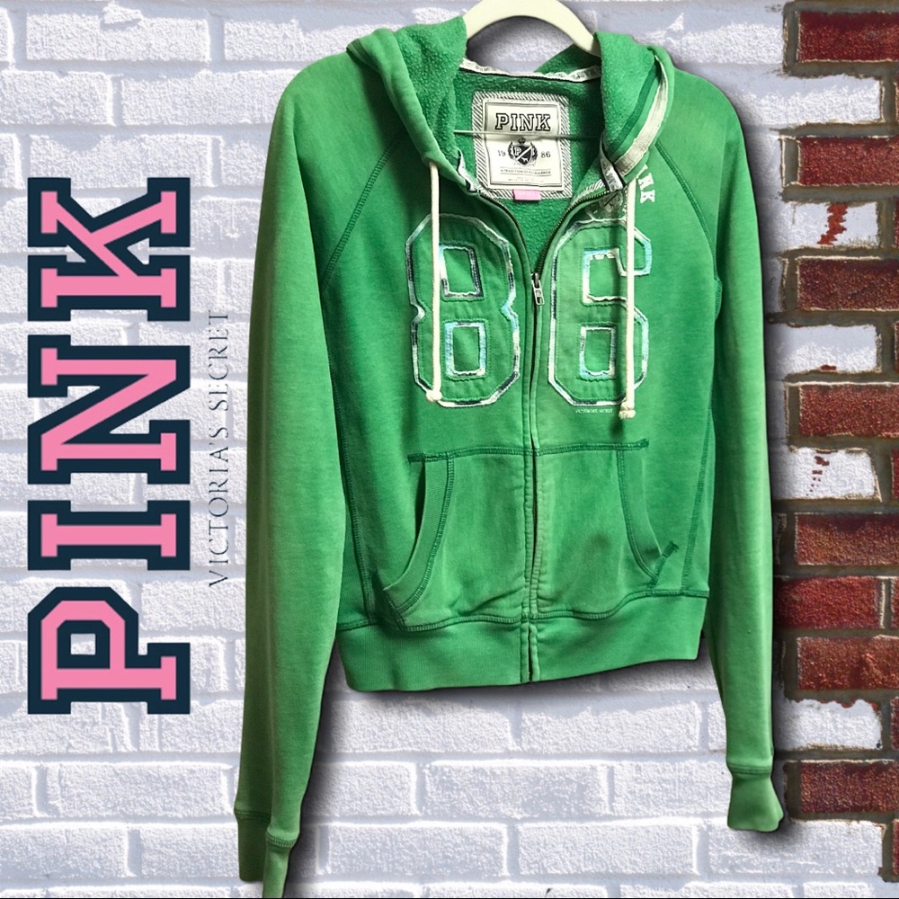 PINK by Victorias Secret - Green Zip Hoodie SM - Picture 1 of 6